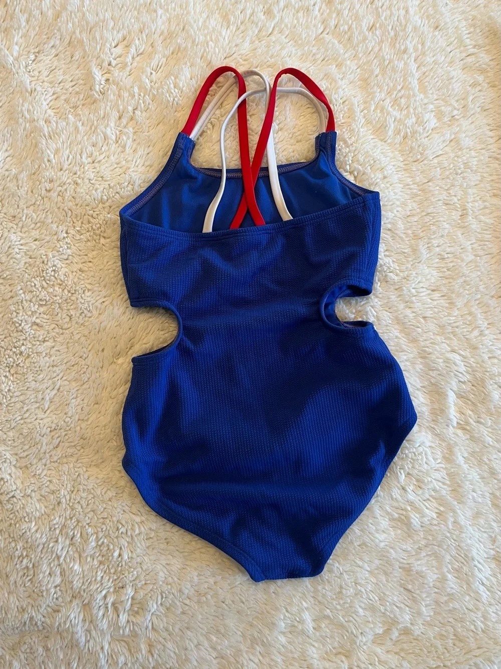 Art Class Girls Blue Cutout One-Piece Swimsuit with Red and White Straps Sz 6x